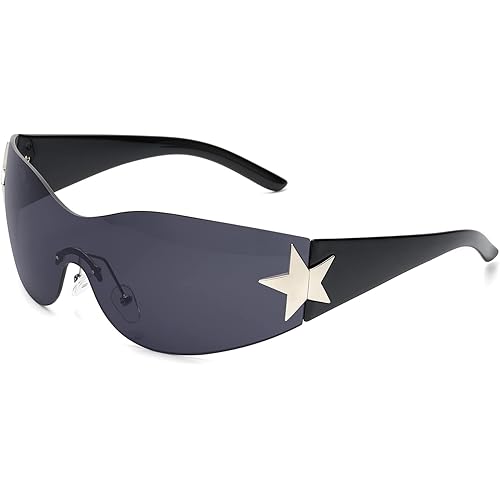LIKSMU Rimless Y2K Sunglasses for Women Men Wrap Around Fashion Sunglasses Oversized Frameless Trendy Sun Glasses