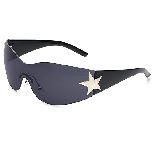 Rimless Y2K Sunglasses for Women Men Wrap Around Fashion Sunglasses Oversized Frameless Trendy Sun Glasses