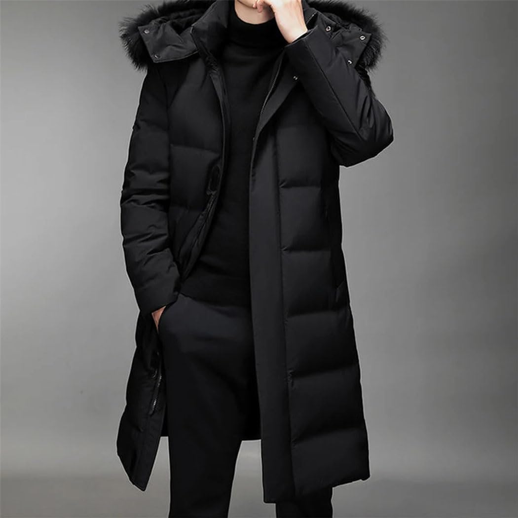 Haitpant Men Down Coat Winter Thick Long 90% Down Jacket Fur Hooded Windproof Windbreaker Coat