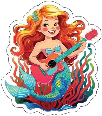 Musical Mermaid Decorative Sticker Decal, Colorful Ocean Design with Guitar,StickersGraphic - Auto, Wall, Laptop, Cell, Truck Sticker for Windows, Cars, Trucks image 4