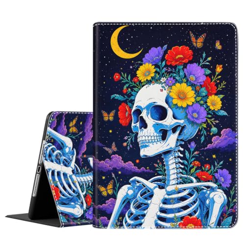 Case for Samsug Galaxy Tab A 10.1 inch 2016（No S Pen Version） SM-T580 T585 T587, Slim Fit Foldable Standing Cover with Auto Sleep/Wake, Floral Moon Skull