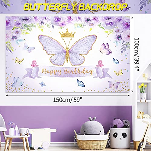 Butterfly Birthday Party Decorations Girls - 124Pcs Butterfly Party Supplies, Balloon Arch/Garland Kit, Butterfly Backdrop, Tablecloth, Latex Balloons, Metallic Balloons, 3D Butterfly Wall Decors #TOP2