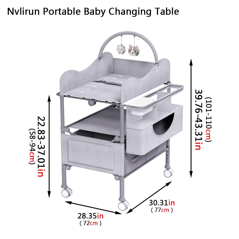 Baby Changing Table, Versatile Foldable Changing Table, Waterproof Diaper Changing Station, Adjustable Height with 2 Drawers,Baby Changing Station, Mobile Nursery for Infant and Newborn