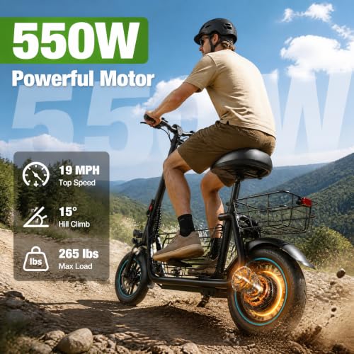 Image of AWWSCOOTER Electric Scooter with Seat & Basket for Adults 20Mile Range