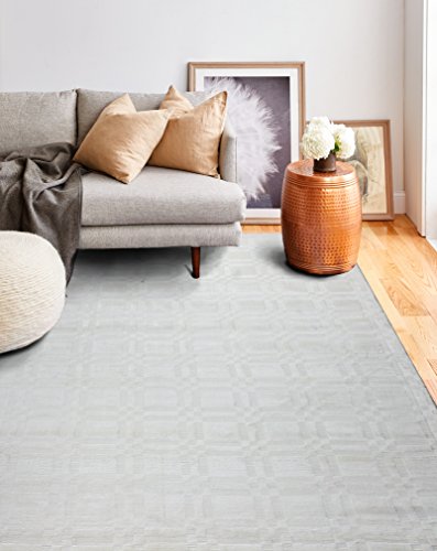 Bashian Radiance Collection Wz Hand Loomed 100% Viscose Area Rug, 7.9' X 9.9', White #TOP5