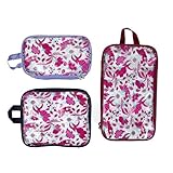 MIAMICA 3-Piece Packing Cubes, Magenta Floral Design - Includes Small, Medium and Large Suitcase Organizers with Durable Design, (M31939)
