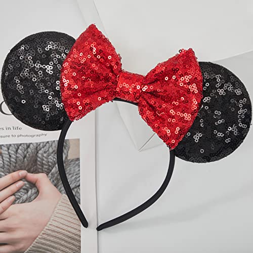 Image of FANYITY Mouse Costume Ears,2 Pcs Mouse Ears Headbands for Girls & Women Party,Size Free (RED 2)