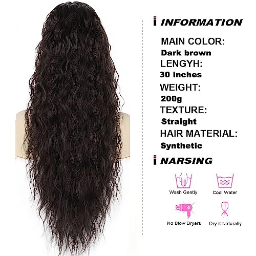 PORSMEER Ponytail Extension Dark Brown Long Curly Drawstring Clip in Pony Hair Extension Synthetic Water Curl Pony Tail Hairpiece for Women - Image 2