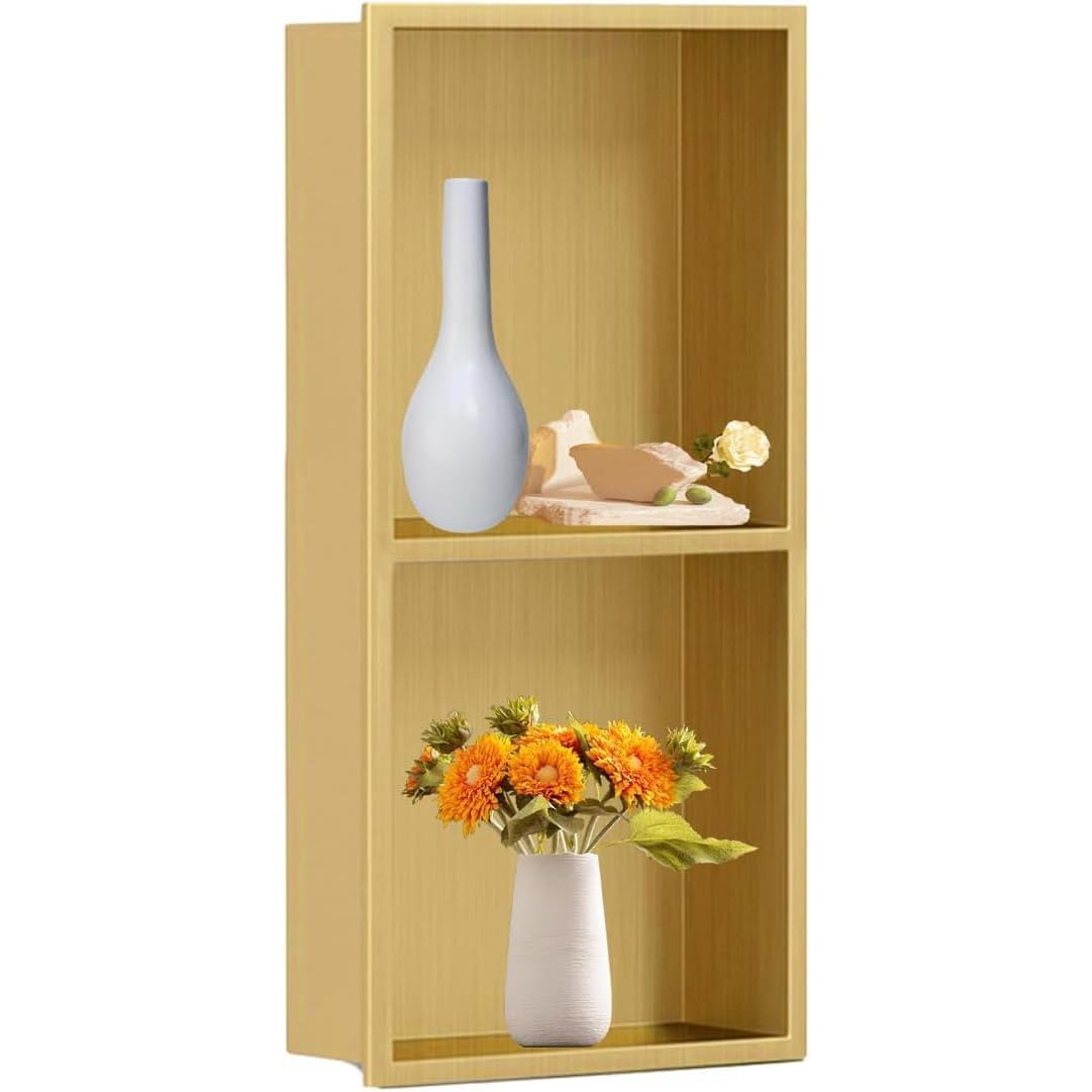 DLLDQBD Recessed Wall Niche, Stainless Steel Hidden Toilet Paper Holder, Wall Mounted Tissue Niche for Bathroom, Restaurant and Hotel(Color:Gold)