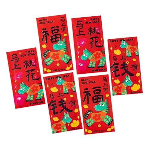 6Pcs Red Paper Envelopes 2026 Horse Year Money for Spring Festival Use Red Packets for Children
