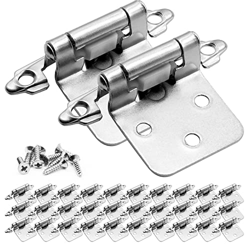 Satin Brushed Nickel Cabinet Hinges For Kitchen Cabinets,30 Pcs(15 Pairs) 1/2" Overlay Self Closing Flush Face Mount Kitchen Cupboard Hinge #TOP3