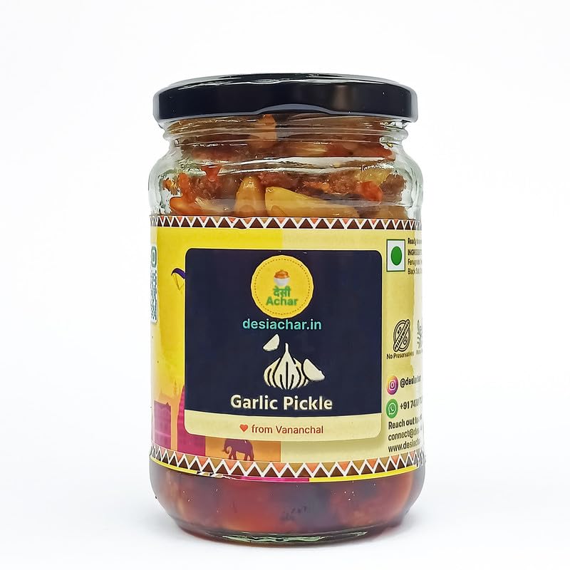 DesiAchar Homemade Garlic Pickle - Bihari Traditional Recipe,100% Natural, Preservative-Free, Sundried | Lahsun ka Achar - 250g