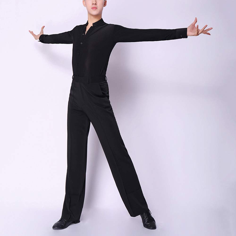 HAORUN Camiseta de baile latino para hombre, manga larga, elástica, moderna, color negro