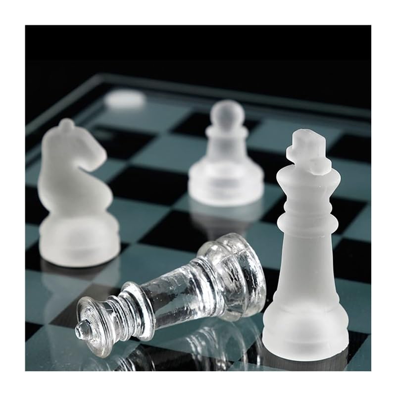 VR7 Juego De Ajedrez De Cristal Lujo – Tablero Con Base Acolchada, Piezas Esmeriladas Y Transparentes, Ideal Para Adultos Y Regalos Elegantes