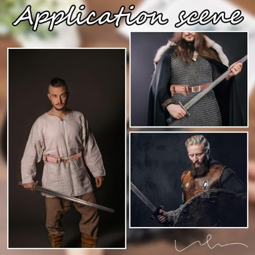 Image of GORGECRAFT Medieval Sword Dagger Frog Holster Adjustable Leather Sword Belt Viking Rapier Scabbard Holder Two-Buckle Waist PU Leather Sheath Clip Ring Carry Case for Halloween Assassin, Saddle Brown