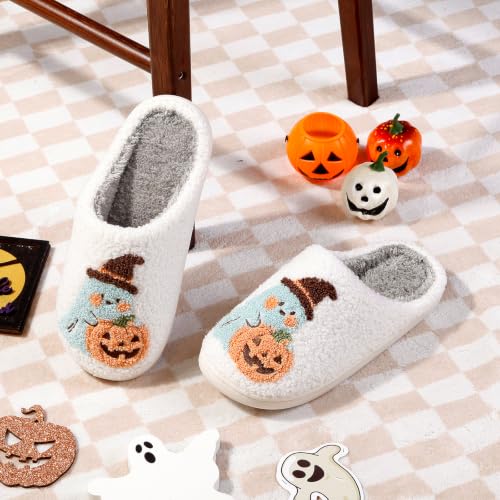 Image of Halloween Pumpkin Slippers for Womens Mens Plush Warm Spooky Lantern Pumpkin Slippers House Shoes