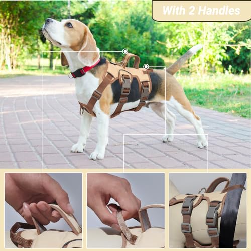 LiebeDD Geschirr Hund Klein, Sicherheitsgeschirr Hund Ausbruchsicher, Hundegeschirr Gepolstert mit 2 Griff und 2 Leinenclips, Anti Zieh Geschirr für Mittelgroße Kleine Hunde und Welpen (Beige, S)