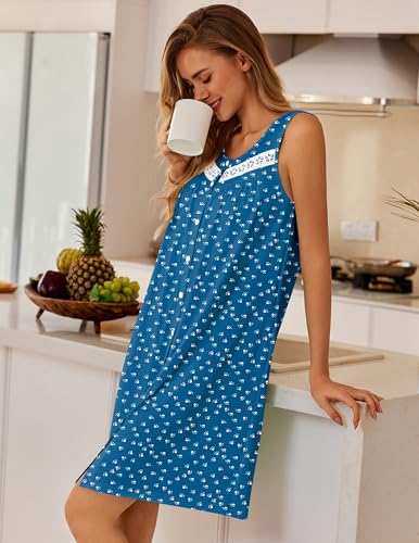 Image of Ekouaer Nightgowns for Women Button Up Sleepshirt Tank Sleeveless Nightshirt Soft Sleepwear with Pockets S-XXXL