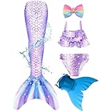 Feeyakie Swimmable Mermaid Tails for Swimming with Monofin Swimsuit Costume Cosplay, Bikini Sets Girls Kids Birthday Gift