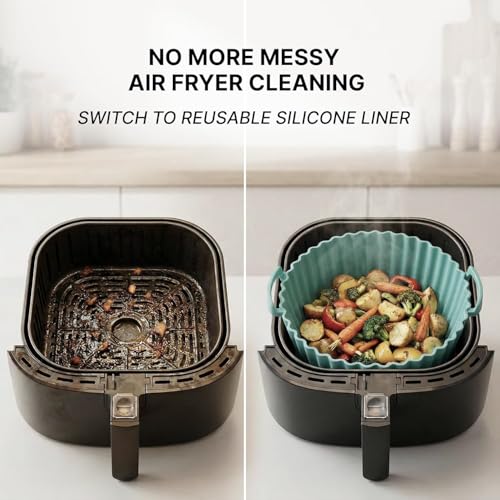 Image of BEYOND BASIC 2 PCS Air Fryer Tray - Reusable, Non-Stick, Heat-Resistant Liner - BPA-Free, Dishwasher Safe - Fits 6 to 8 Qt Air Fryers - Eco-Friendly, Oil-Free Cooking Mat - Multicolor (Silicone 2pcs)
