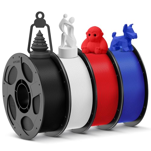 Image of ANYCUBIC 3D Printer Filament PLA Bundle, PLA Filament 1.75mm Dimensional Accuracy + /- 0.02mm, 1KG Reusable Spool, Black+White+Blue+Red, 4KG in Total