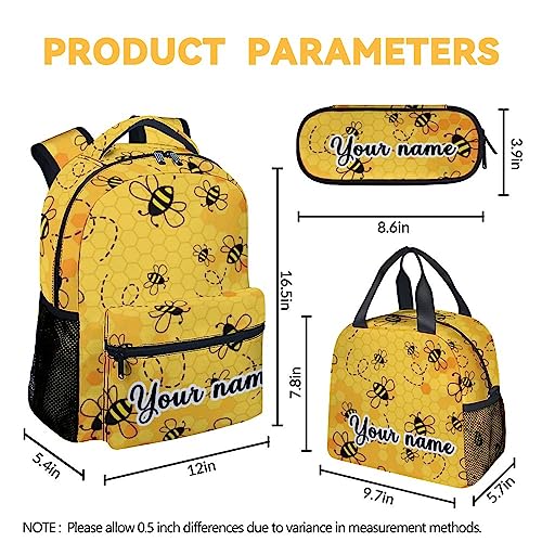 Personalized Bee Backpack with Lunch Box, Set of 3 School Backpacks Matching Combo, Cute Yellow Bookbag And Pencil Case Bundle4