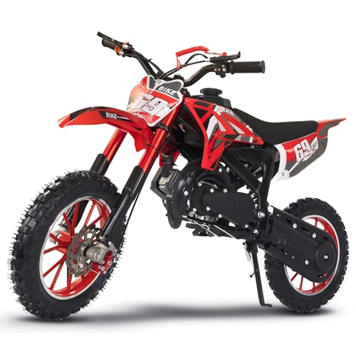 AUNVITO 49CC Kids Dirt Bike, 2-Stroke, Disc Brakes, 28 MPH