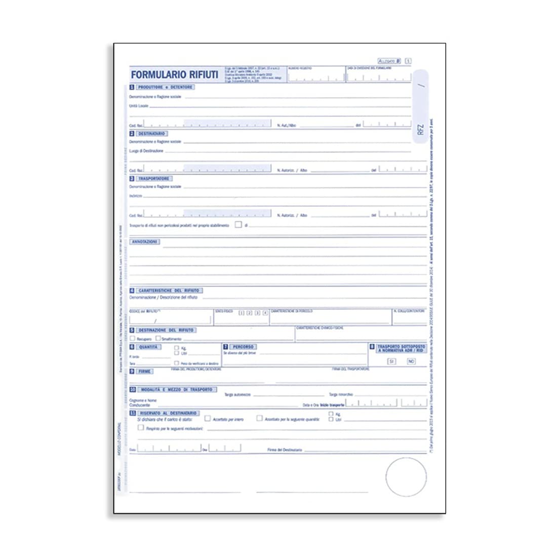 Confezione 5 pezzi Formulario Identificazione Rifiuti 25 moduli in 4 copie autocopianti in formato A4 Gruppo Buffetti OM16581030F