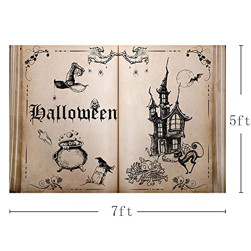 MEHOFOND 7x5ft Halloween Night Theme Magic Book Photography Backdrops Old Castle Dark Fairytale Wizard Hat Bones Crucible Background Portrait Decor Halloween Party Photo Shoot Props Studio Banner - Image 3