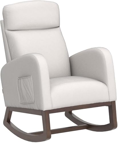 Miniatura 5 de HomSof Mecedora para guardería de poliéster beige silla moderna para sala de estar y dormitorio Poliéster beige,Poliéster Camel