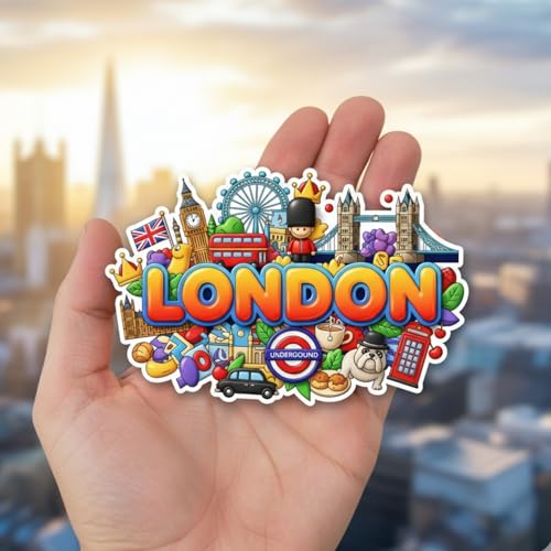 Image of Souvenir Fridge Magnet | 4x3 Inch Collectible Travel Decor | Strong & Durable Refrigerator Magnet with Iconic Landmarks for Travelers (London)