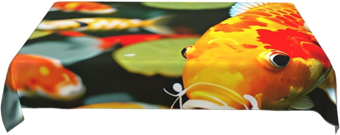 Tovaglia Antimacchia 300x140 cm Rettangolare Cinese Tovaglie Impermeabile 3 Metri Copritavolo Poliestere Protezione Tavolo Carpa Foglia di Loto, per Feste (12-14 Posti) a-278