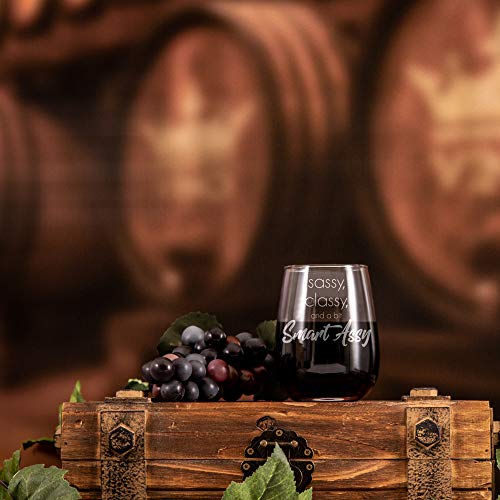 Funny Stemless Wine Glass 17Oz With Funny Saying For Women. For The Sassy Classy And Smart Assy Woman And Best Friend. Includes A Complimentary Food Vino Pairing Card #TOP1