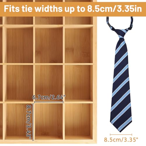 DBREAKS Bambus Krawattenhalter, 16 Fächer Krawattenorganisator zur Wandmontage, Krawattenbox für Krawatten Display, Krawattenhalter für Geschäftsleute, Krawattenhalter für Kleiderschrank(Grundfarbe)