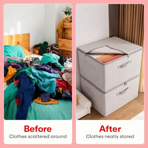 Image of Kian Storage Box for Clothes, Blankets & Bedding | Foldable Closet Organizer with Zipper Lid & Handles | Large Space-Saving Storage Bin for Bedroom, Wardrobe & Home (Pack of 1) (zipper)