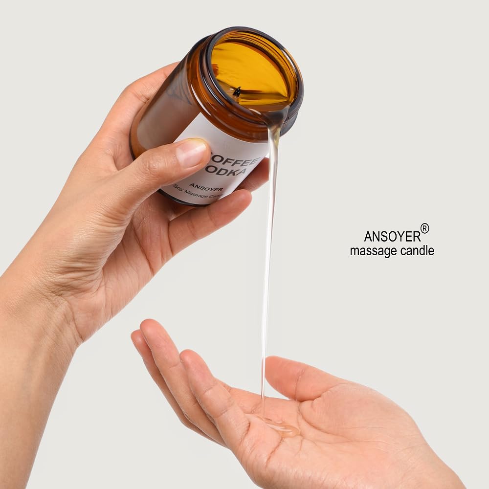 ANSOYER Massage Oil Candle, Romantic Gift SPA Use Home Scented Candle Body Oil, Ultra Hydrating Body Care with Soybean Oil, 4.5oz (Coconut)