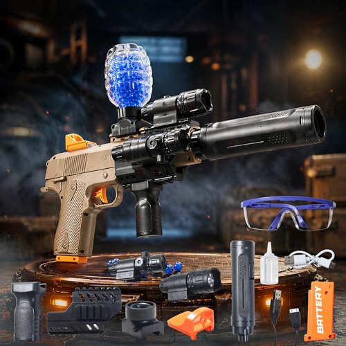 Image of VikriDa Automatic & Manual (Dual Mode) M1911 Electric Automatic Ball Blaster Toy Gun with Smoke Spray and LED Sensor Light Suppressor | Toy Gun with Rapid Fire Mode with Accessories for Adults