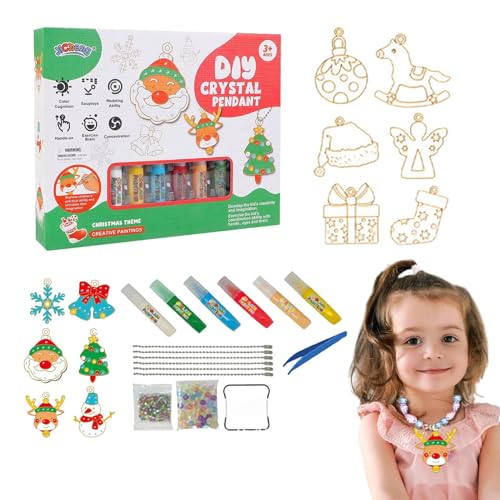Juego de arte y manualidades de pintura de cristal de Navidad, kits de pintura de diamantes para niños, kit de llaveros de pintura de diamantes de Navidad, kits de llaveros de arte de diamantes para