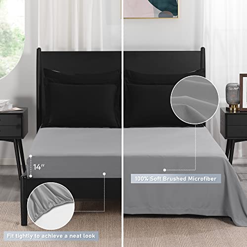 Downluxe Bed In A Bag Queen -7 Pieces Queen Comforter Set With Black And Grey Reversible Comforter, Pillow Shams, Flat Sheet, Fitted Sheet And Pillowcases All Seasons Bedding Comforter Sets #TOP3