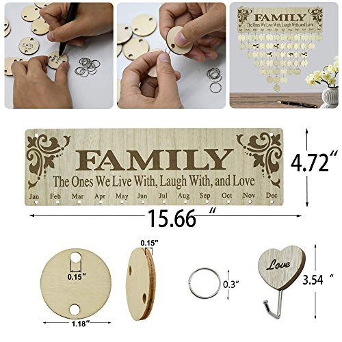 [Gifts For Mom Dad] Family Birthday Calendar Wall Hanging,Wooden Birthday Reminder Plaque Sign Family Diy Calendar Hanging Board Personalized Gifts For Mom #TOP6