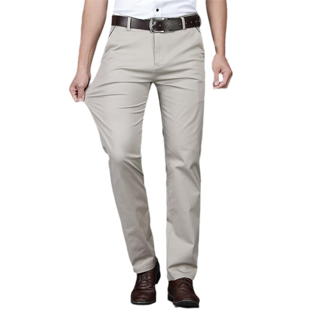 Vogrtcc Pantaloni Casual da Uomo Sottili in Cotone A Gamba Dritta Pantaloni Elasticizzati Casual da Lavoro