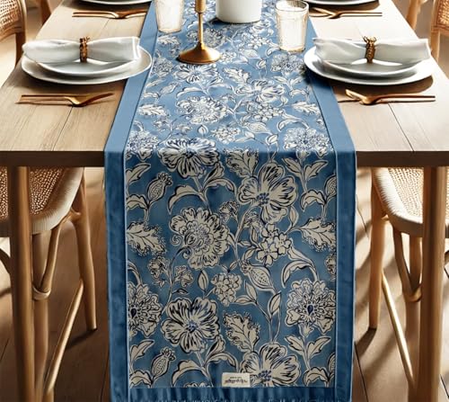 Vargottam Premium Cotton Table Runner - Lightweight Double Layer - Border Design - Machine Washable Farmhouse Table Decor - Floral