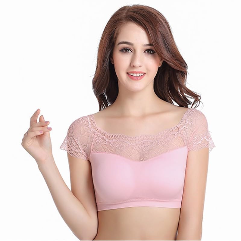 Image of DRESHOW Lace Bralette Tank Tops Wireless Bra Lace Crop Top Removeable Pads Yoga Sports Bra Undershirt for Women & Teens