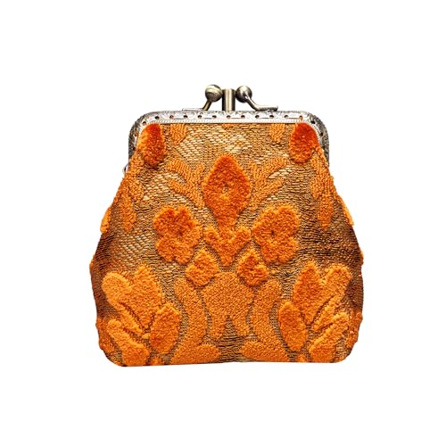 Carpet Bag Double Kiss Clasp Coin Purse Pouch,Vintage Change Wallet Card Holder