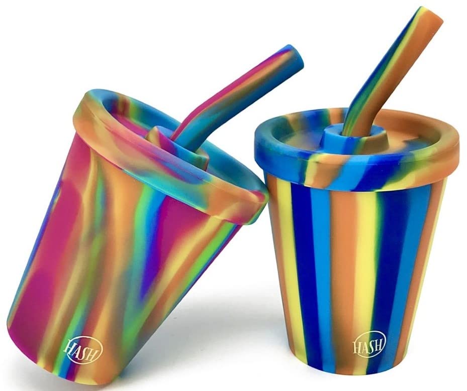 HASH Silicone 280ml Cups, with Lids and Straws, Set of 2.