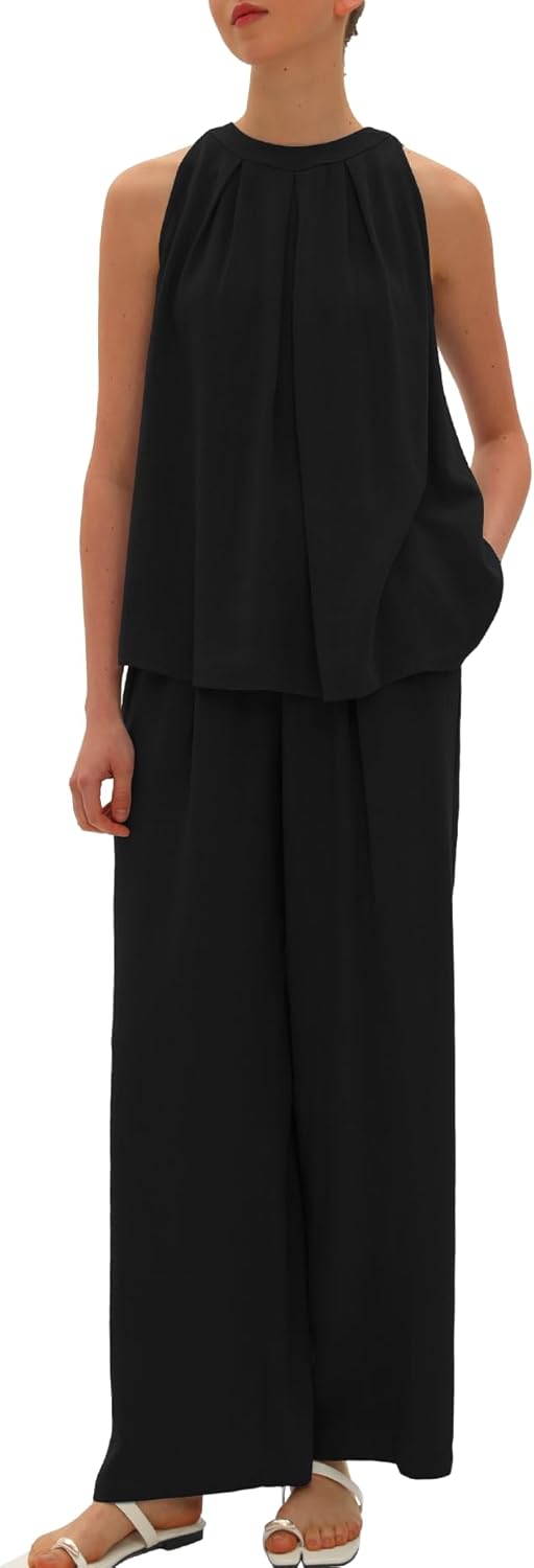 Beaully Women's Summer Linen 2 Piece Outfits Sets Loose Fit Sleeveless Tank Tops Wide Leg Pant Sets Lounge Travel Sets - Image 5