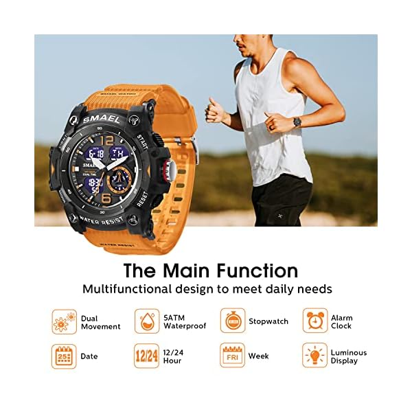 Mens Digital Watch, Sport Watches for Men Outdoor Military Digital Analog Stopwatch Waterproof Multifunctional Wrist Watch - Image 6