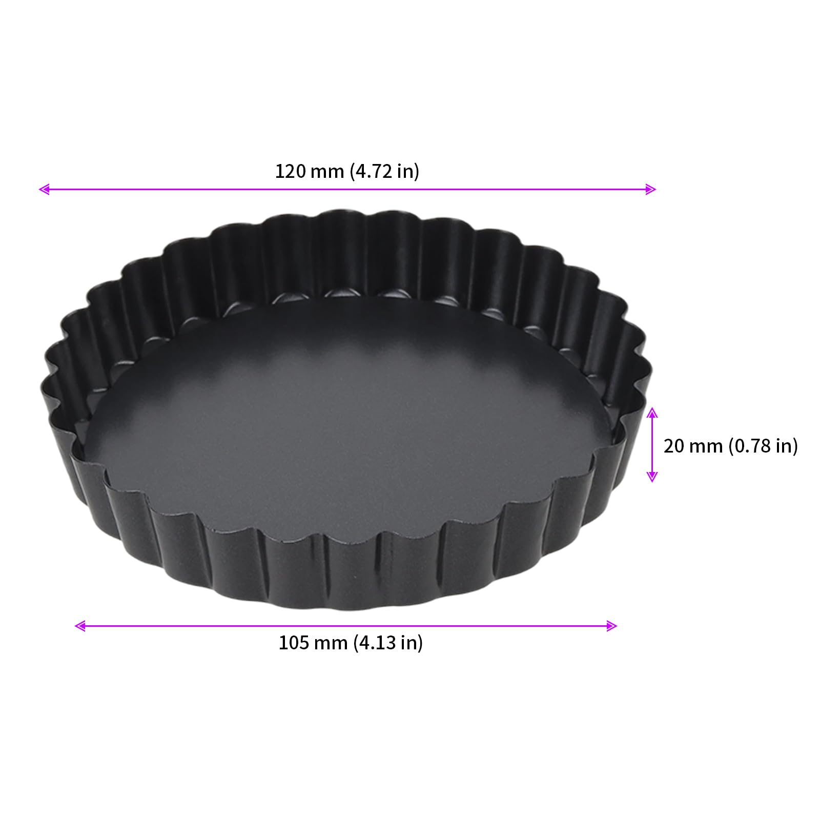 JEUIHAU 16 mini teglie da 12 cm, antiaderenti in acciaio al carbonio con base allentata, teglie rotonde scanalate per cuocere quiche, flan, cheesecake
