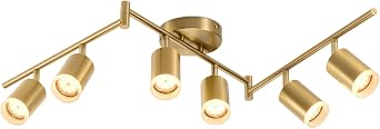 Bojim 6 Light Gold Track Lighting Kit, Modern LED Track Lighting Fixtures Ceiling, Flexibly Rotatable LED Light Head with Acrylic Ring, Kitchen Ceiling Spot LightGU10 Socket, Bulbs Not Included