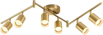 Bojim 6 Light Gold Track Lighting Kit, Modern LED Track Lighting Fixtures Ceiling, Flexibly Rotatable LED Light Head with Acrylic Ring, Kitchen Ceiling Spot Light(GU10 Socket, Bulbs Not Included)